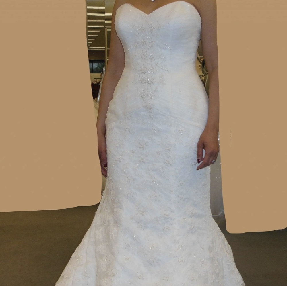 Oleg cassino  strapless sweetheart lace trumpet wedding dress gown sz 6P - Picture 5 of 12